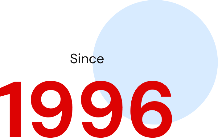 Since 1996 text with large circle.
