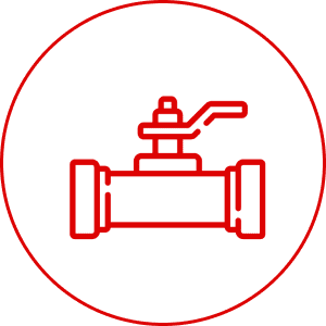 Red valve icon within a circular border.