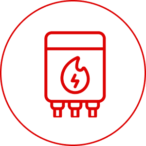 Red boiler icon with flame symbol.
