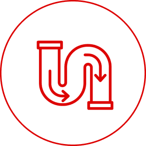 Red pipe icon with arrows on black.